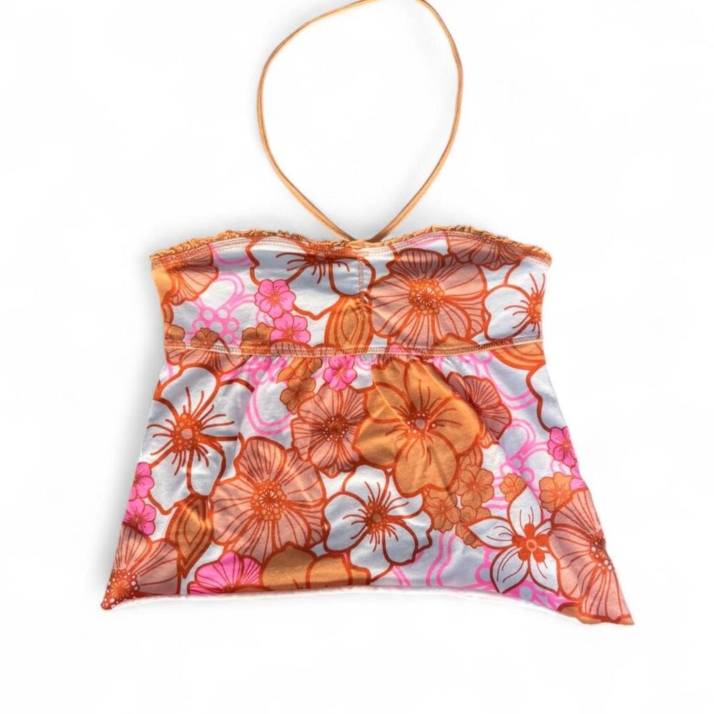 Y2K Tropical Hibiscus Floral Halter Crop Top